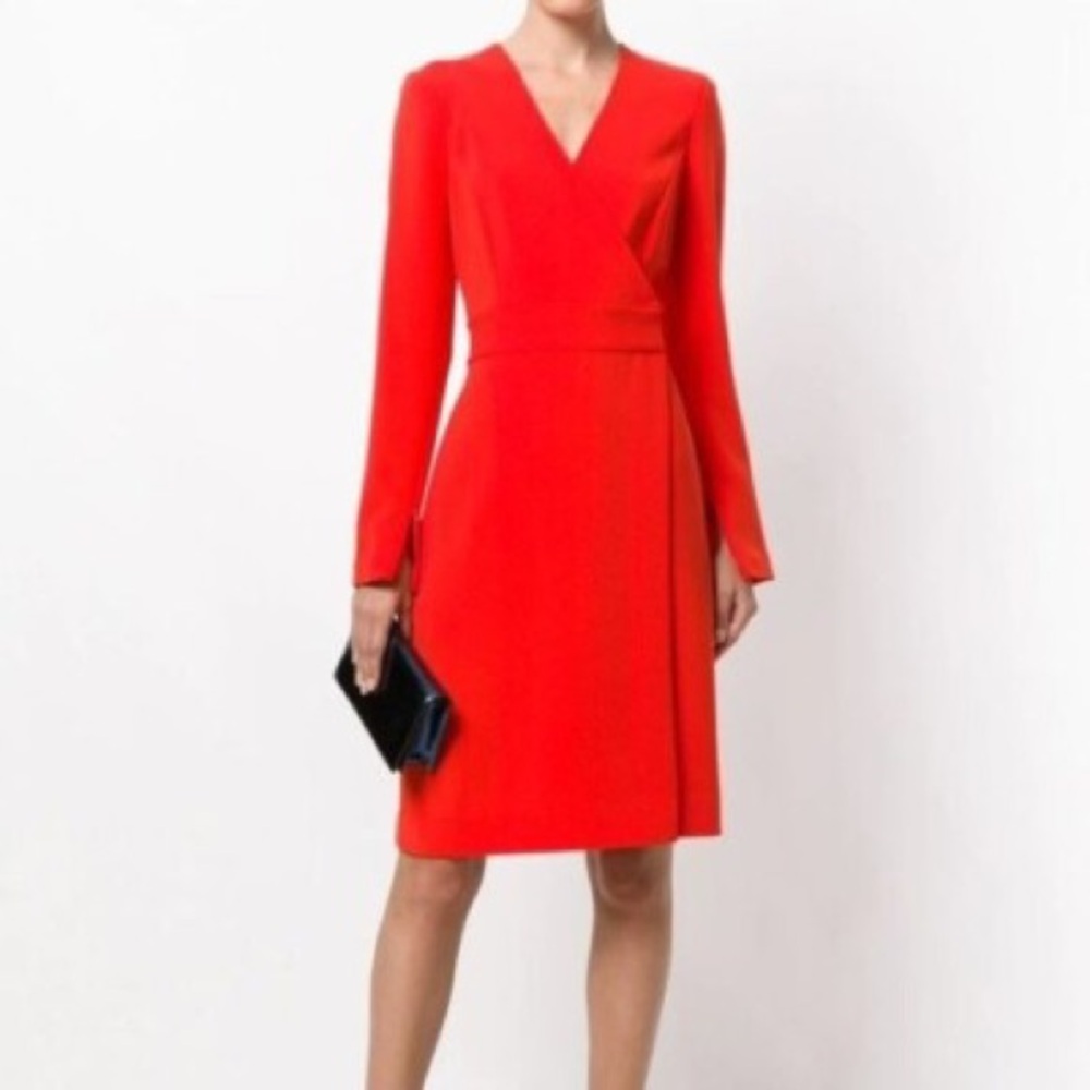 Diane von Furstenberg Red Wrap-Front Long-Sleeve Dress - Size 6